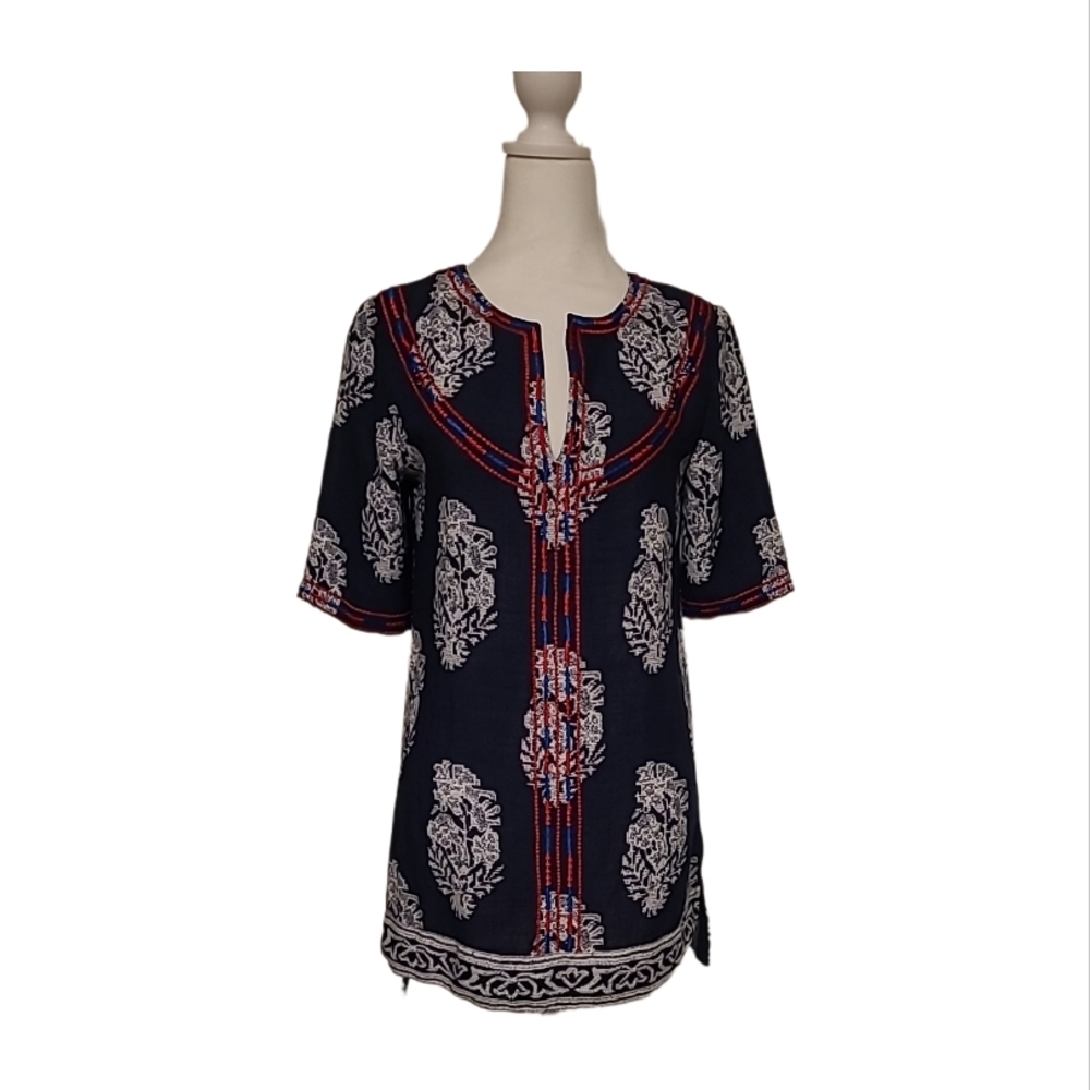 RANNA GILL Split Neck Taquile Embroidered Tunic - Size XS EUC